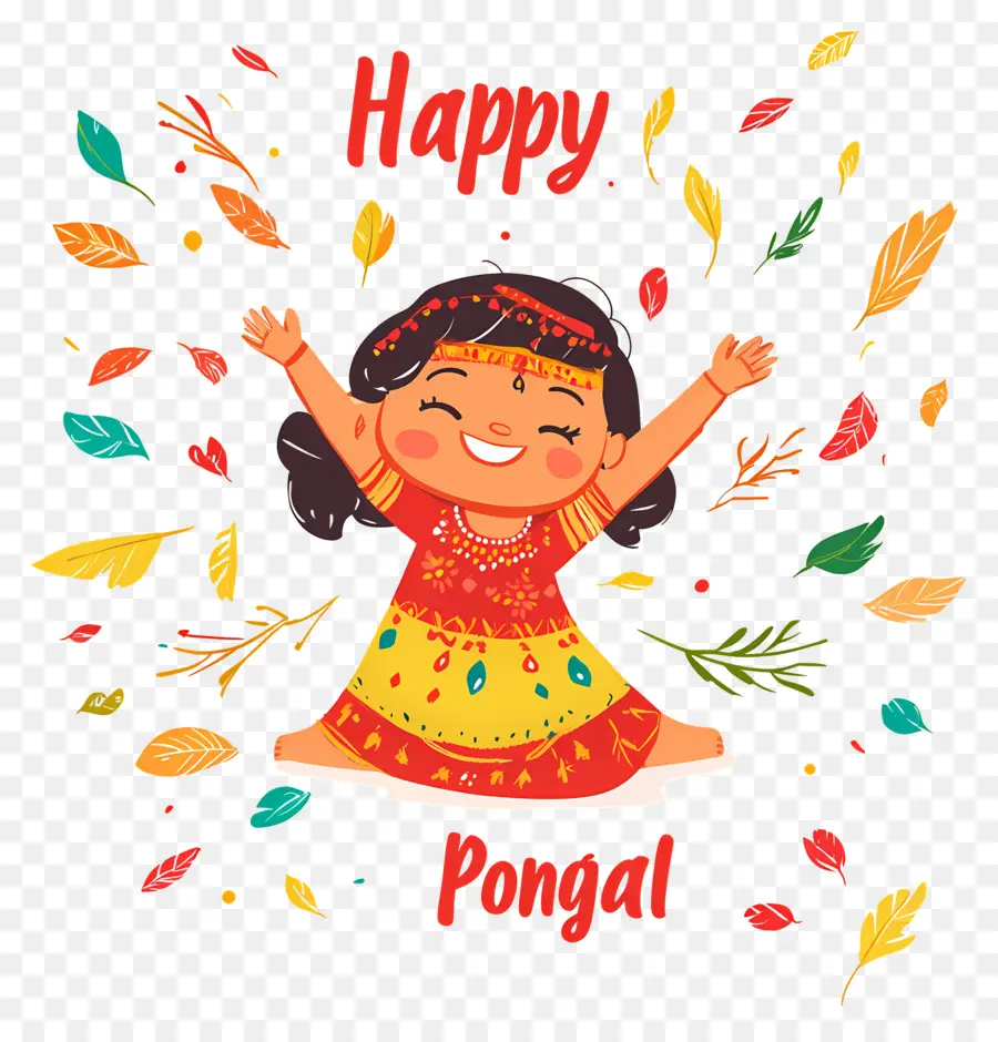 Feliz Pongal，Garota Feliz Com Folhas PNG