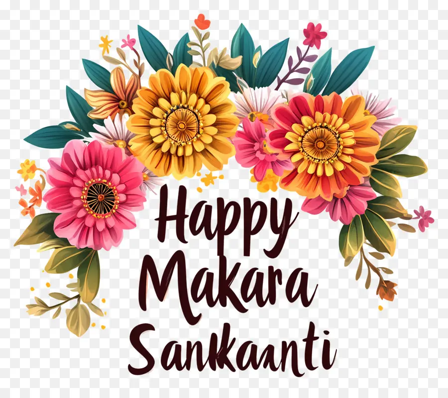 Feliz Makar Sankranti，Arranjo Floral PNG