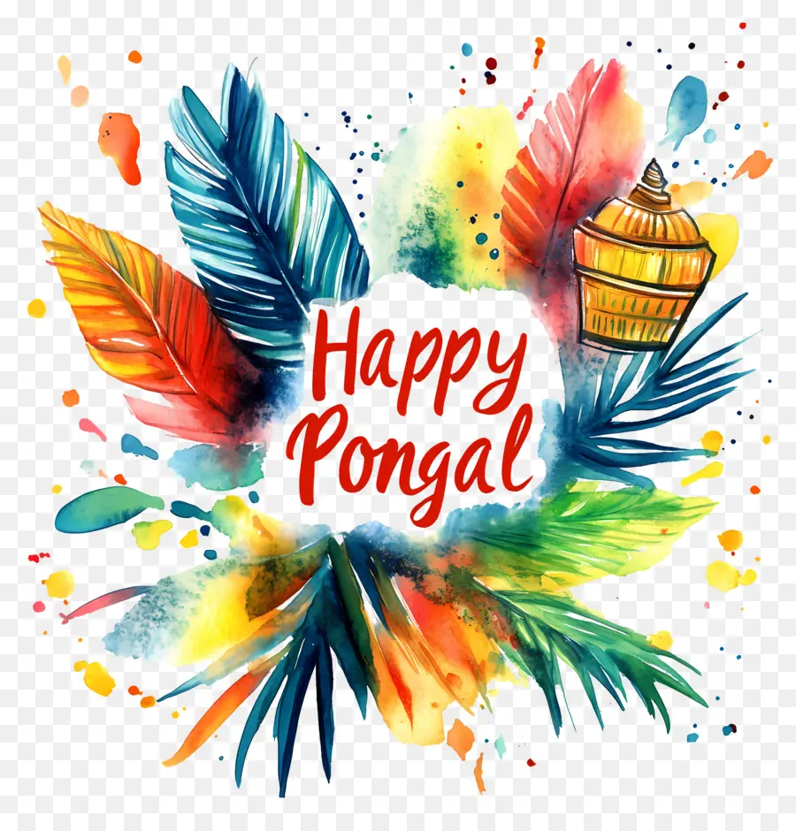 Feliz Pongal，Folhas Coloridas E Lanterna PNG