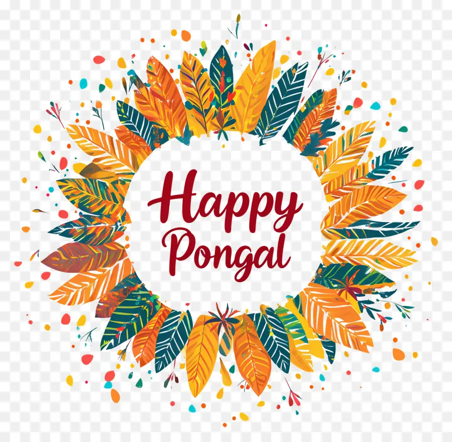 Feliz Pongal，Guirlanda De Folhas Coloridas PNG