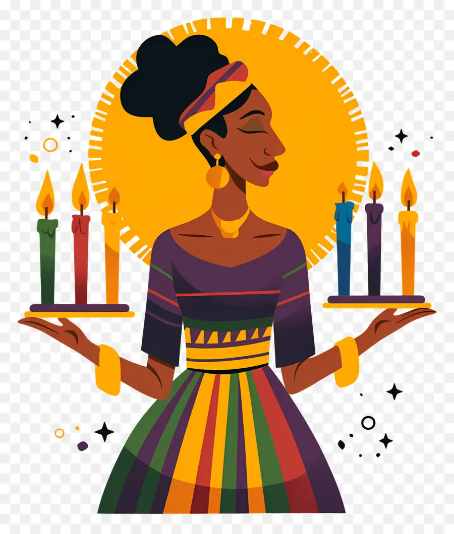 Feliz Kwanzaa，Mulher Com Velas PNG