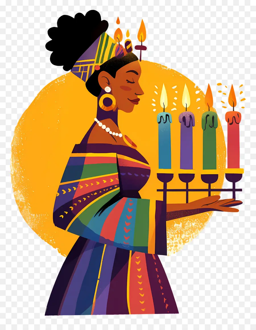 Feliz Kwanzaa，Mulher Com Velas PNG