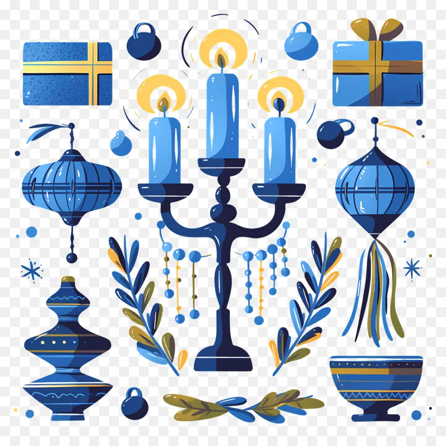 Feliz Hanucá，Velas E Decorações De Hanukkah PNG