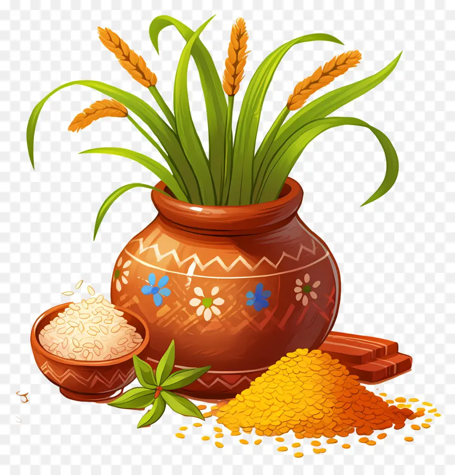 Pote Pongal，Pote Decorativo Com Arroz PNG