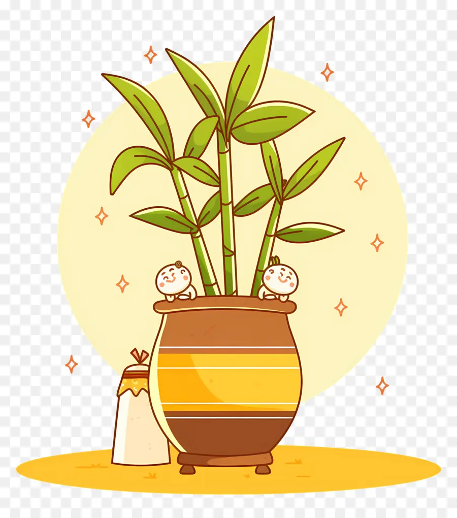 Pote Pongal，Planta De Bambu Em Vaso PNG