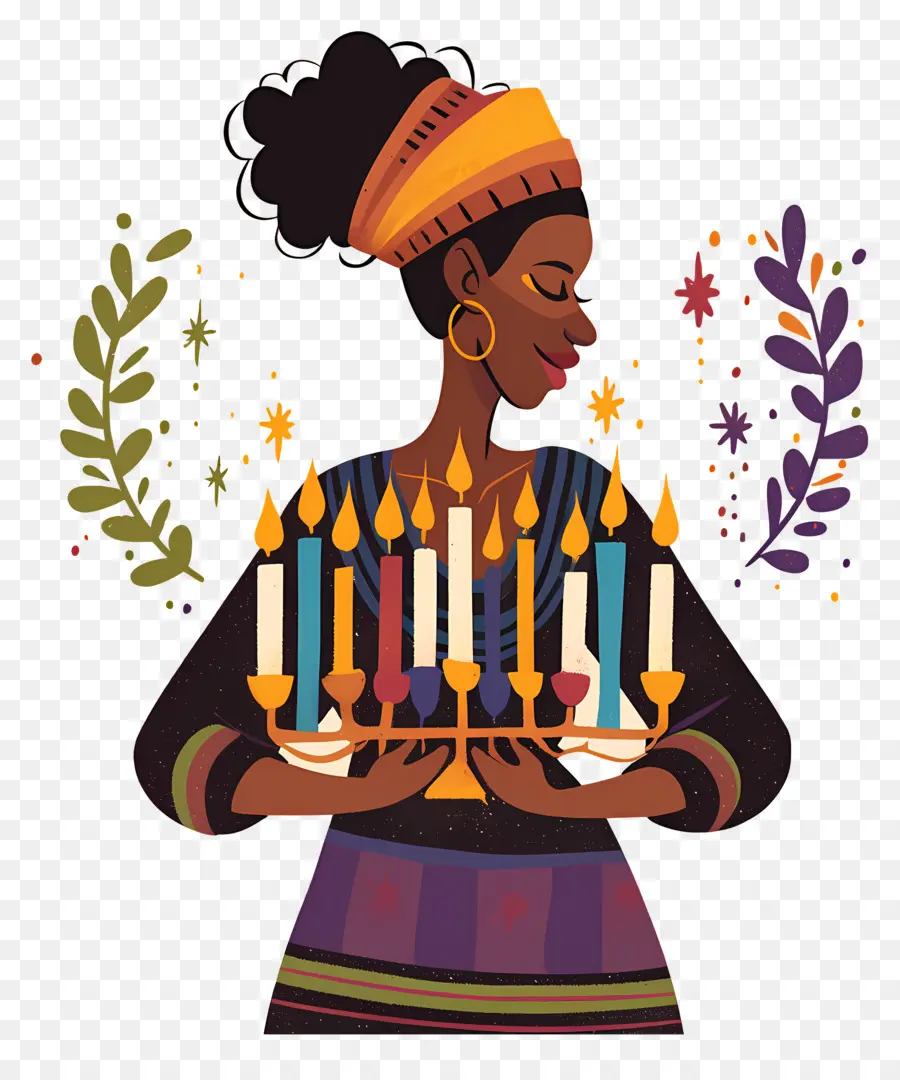 Feliz Kwanzaa，Mulher Com Velas PNG