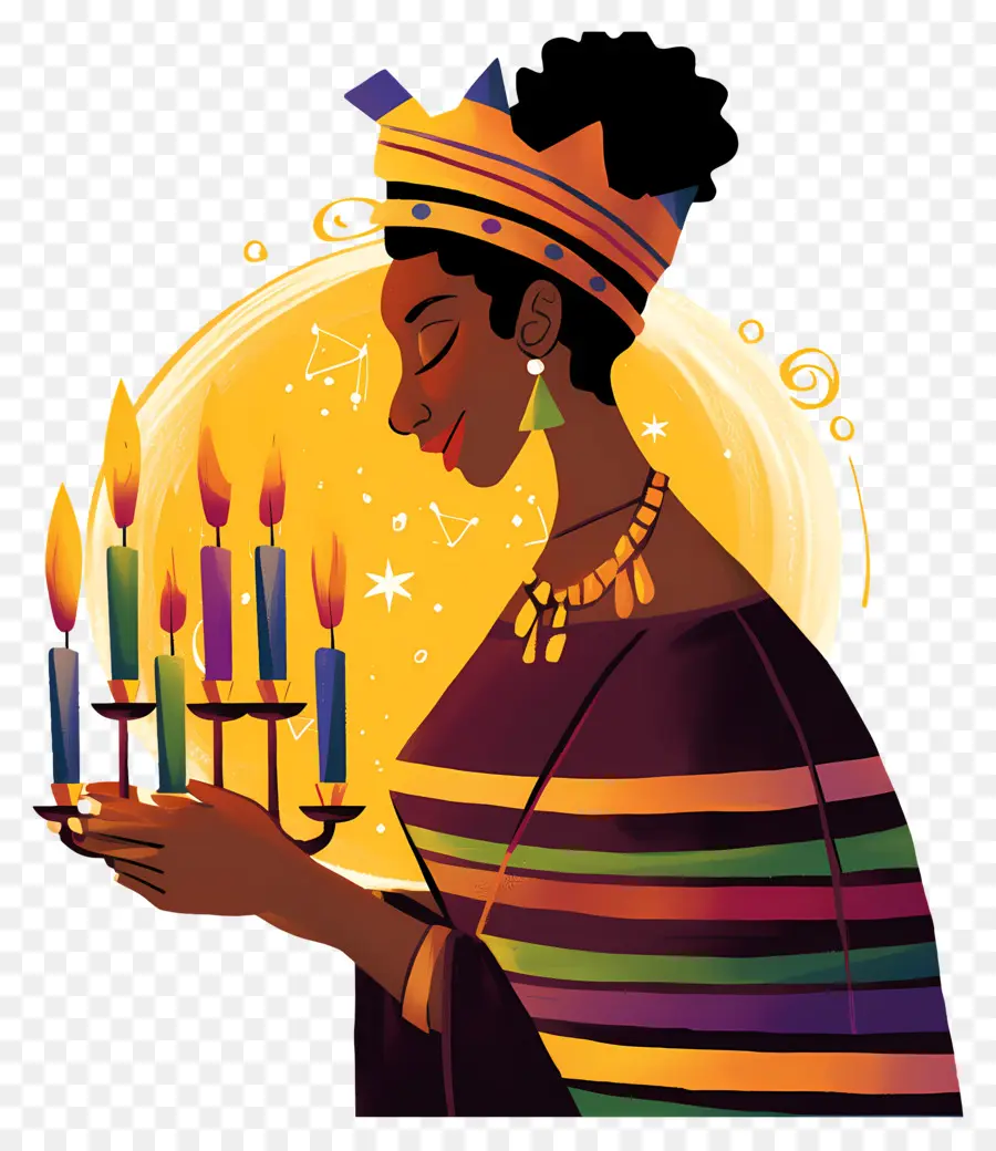 Feliz Kwanzaa，Mulher Com Velas PNG