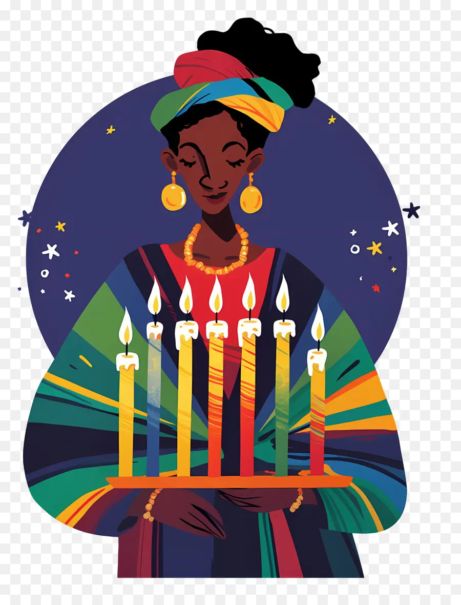 Feliz Kwanzaa，Mulher Com Velas PNG