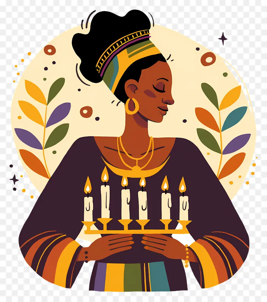 Feliz Kwanzaa，Mulher Com Velas PNG