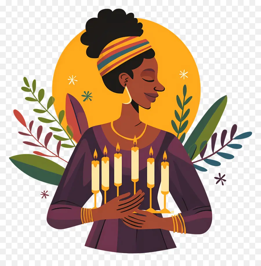 Feliz Kwanzaa，Mulher Com Velas PNG