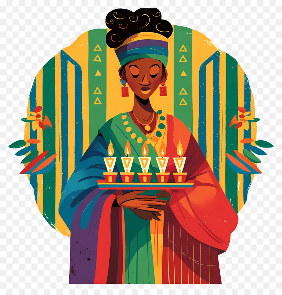 Feliz Kwanzaa，Mulher Com Velas PNG