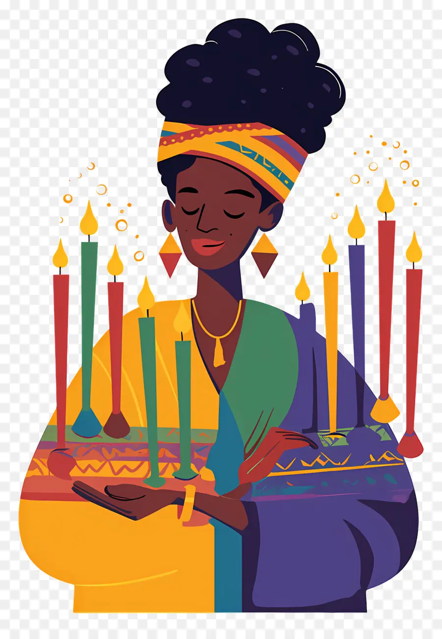 Feliz Kwanzaa，Mulher Com Velas PNG