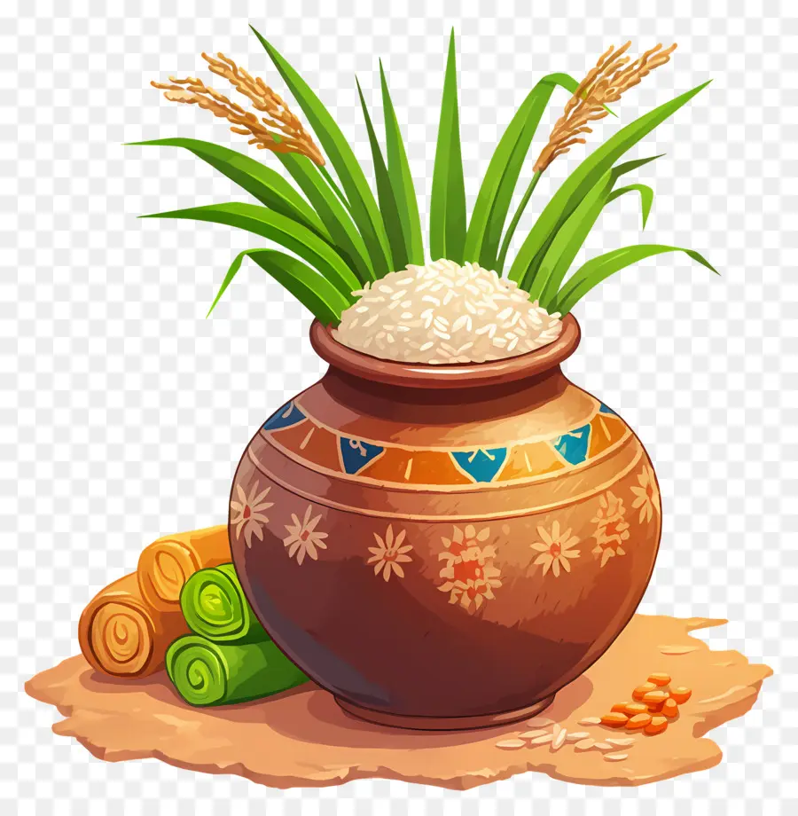 Pote Pongal，Pote Decorativo Com Arroz PNG