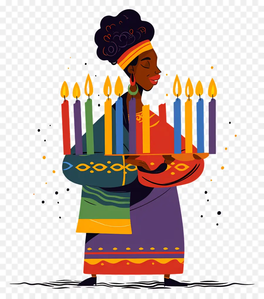 Feliz Kwanzaa，Mulher Com Velas PNG