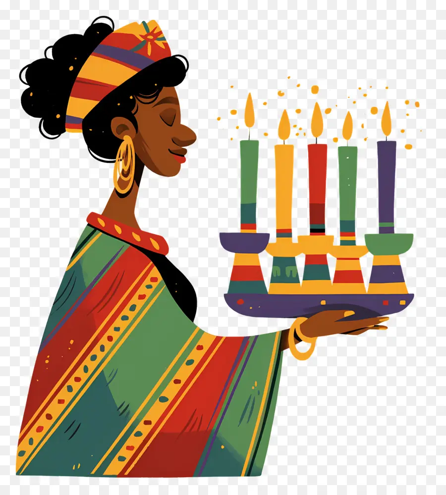 Feliz Kwanzaa，Mulher Com Velas PNG