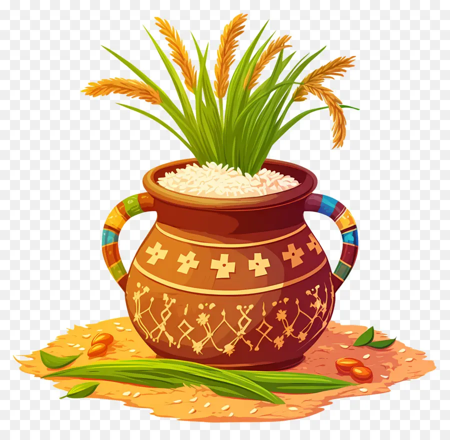 Pote Pongal，Pote Decorativo Com Arroz PNG