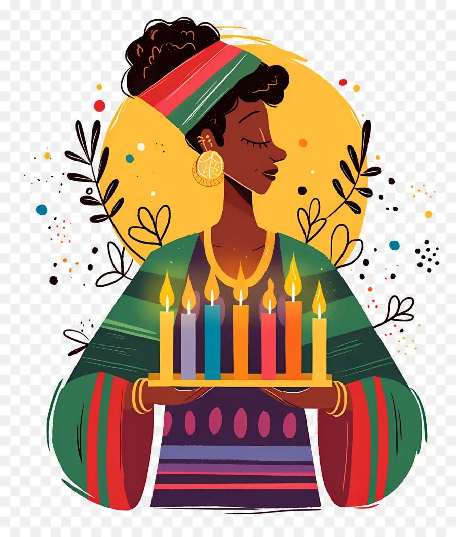 Feliz Kwanzaa，Mulher Com Velas PNG