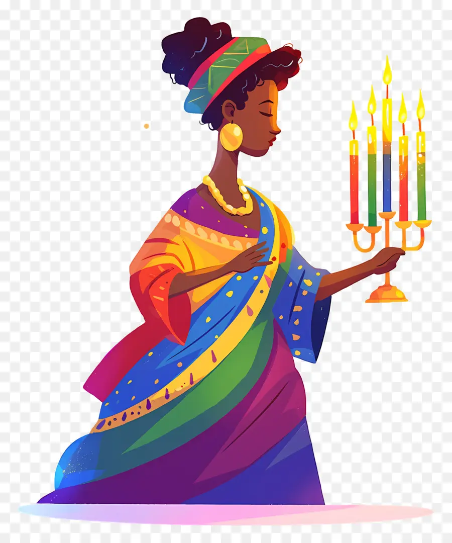 Feliz Kwanzaa，Mulher Com Velas PNG