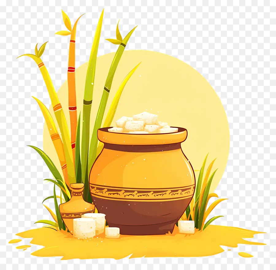 Pote Pongal，Pote Com Cana De Açúcar PNG