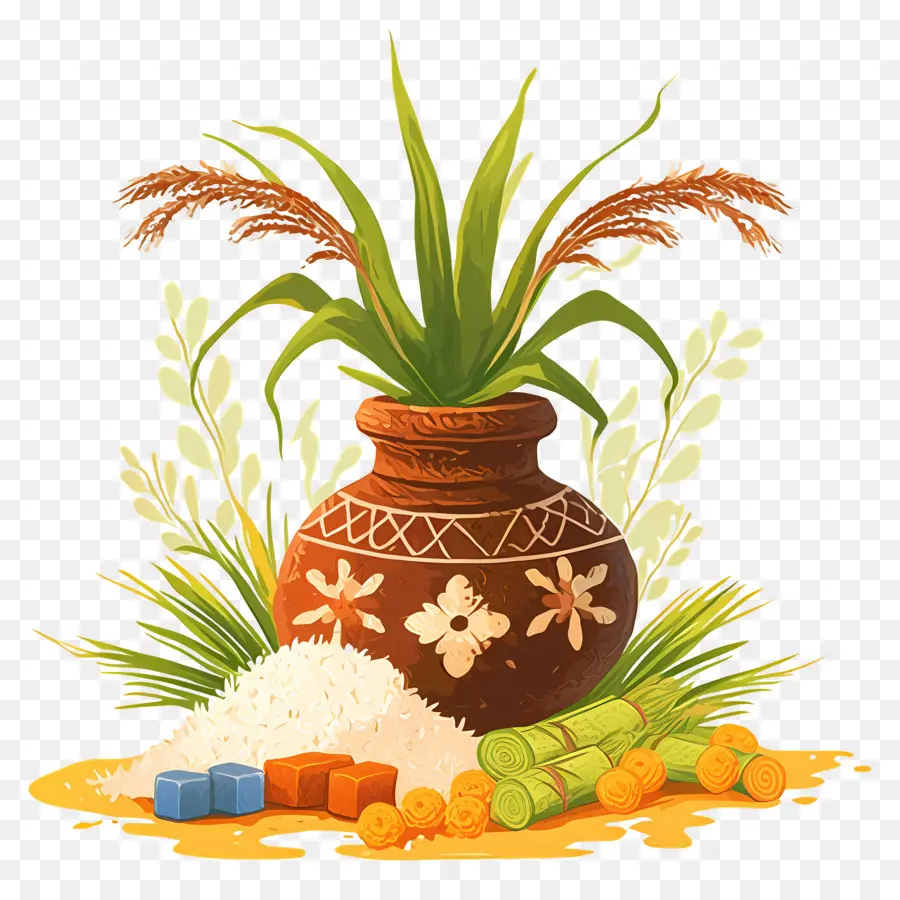 Pote Pongal，Vaso Decorativo Com Plantas PNG