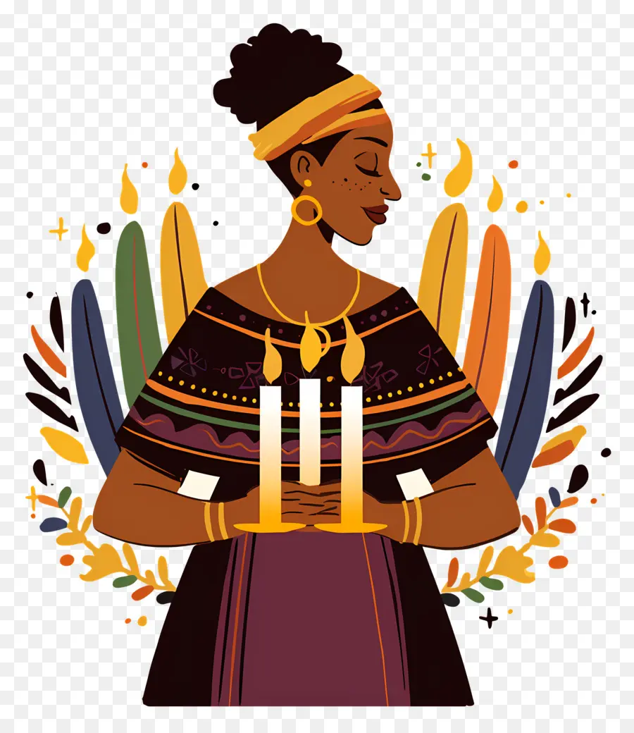 Feliz Kwanzaa，Mulher Com Velas PNG