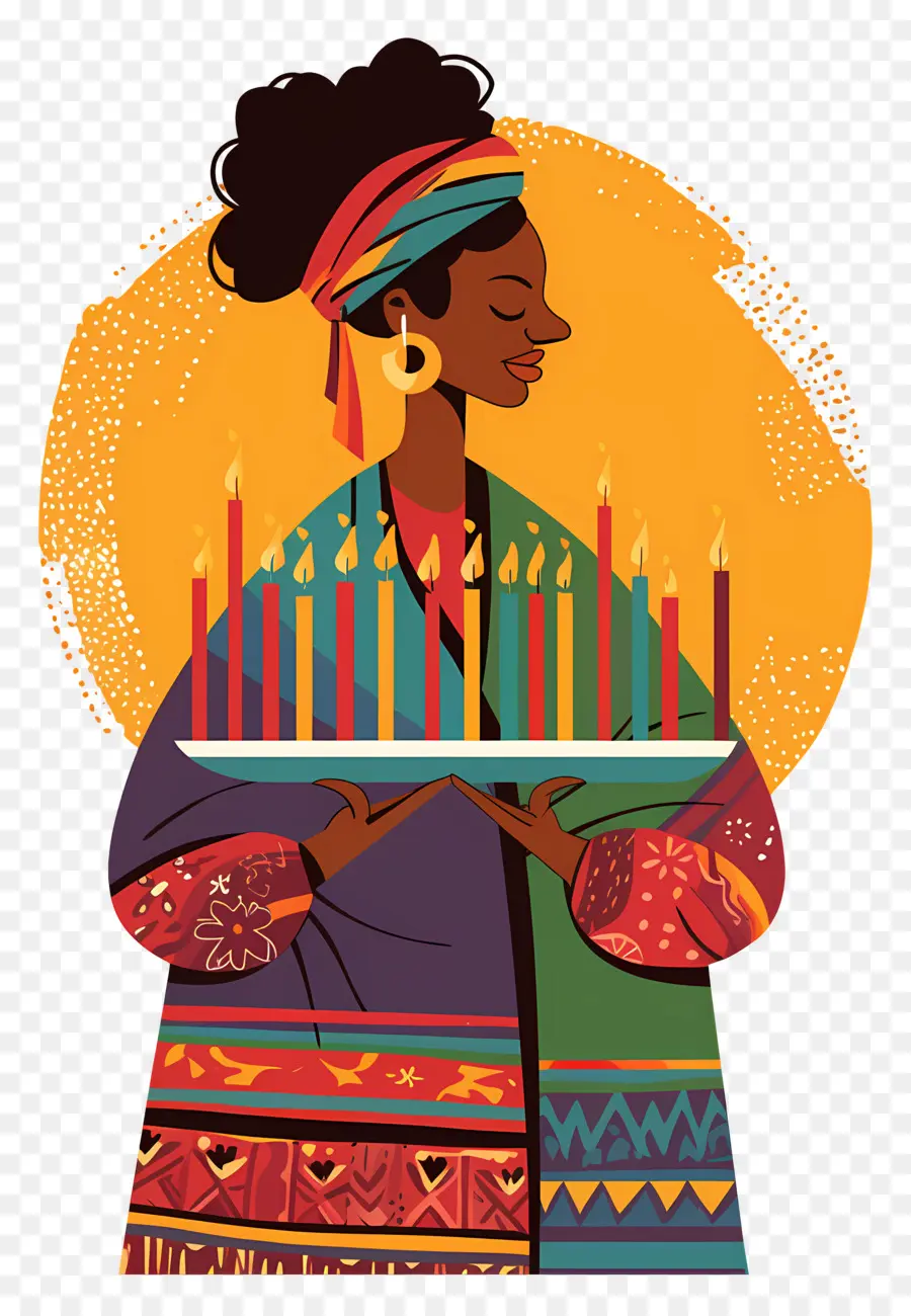 Feliz Kwanzaa，Mulher Com Velas PNG