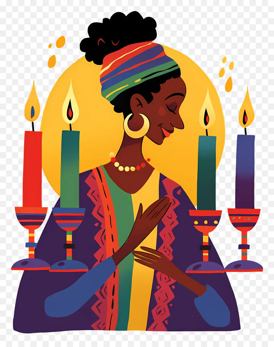 Feliz Kwanzaa，Mulher Com Velas PNG