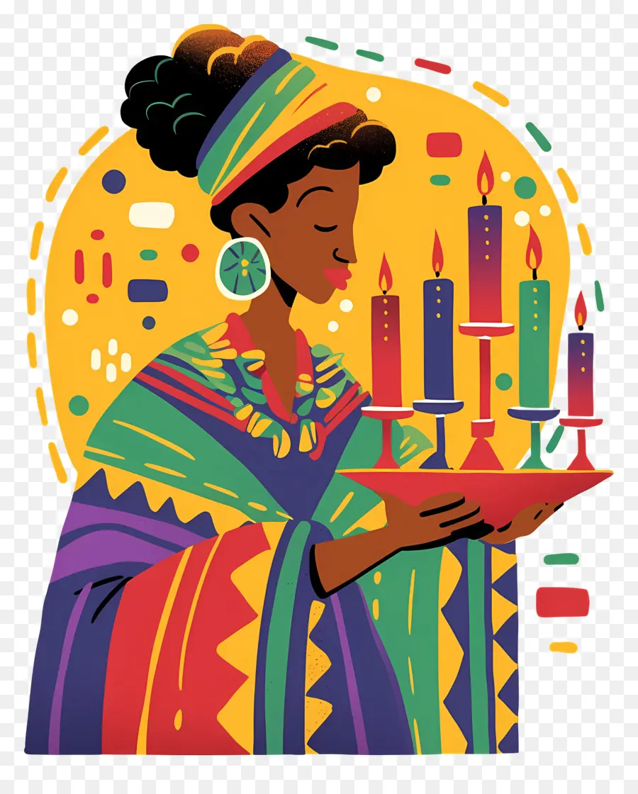 Feliz Kwanzaa，Mulher Com Velas PNG