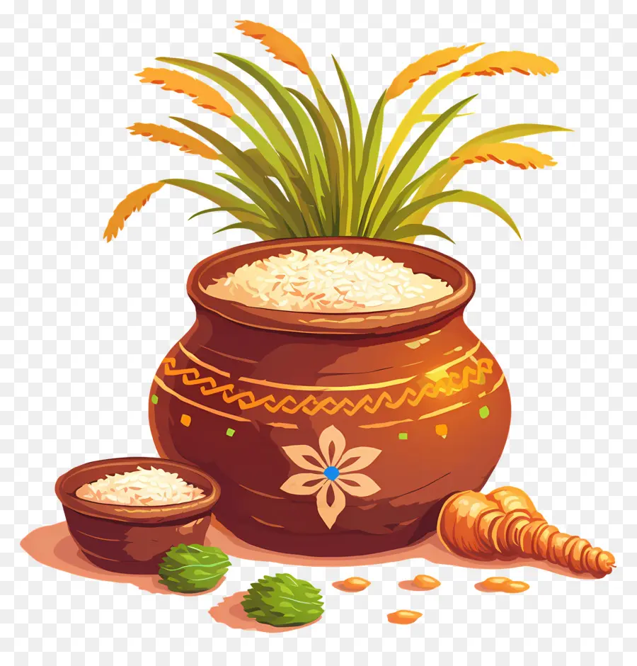 Pote Pongal，Pote Decorativo Com Arroz PNG