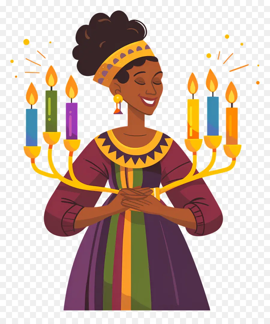 Feliz Kwanzaa，Mulher Com Velas PNG