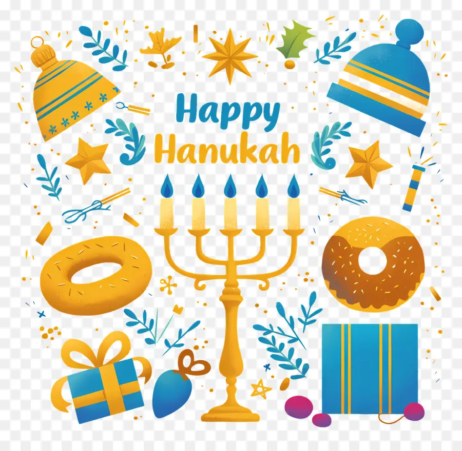 Feliz Hanucá，Presentes De Hanukkah E Menorá PNG