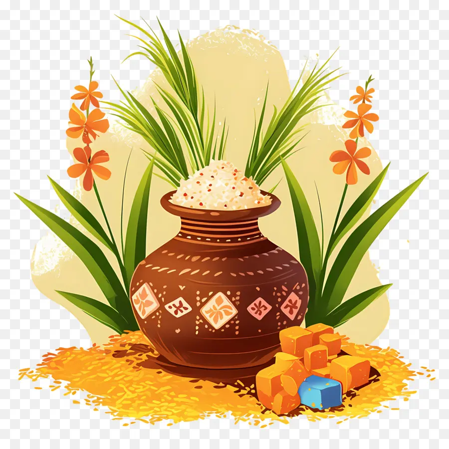 Pote Pongal，Panela Marrom Com Arroz PNG