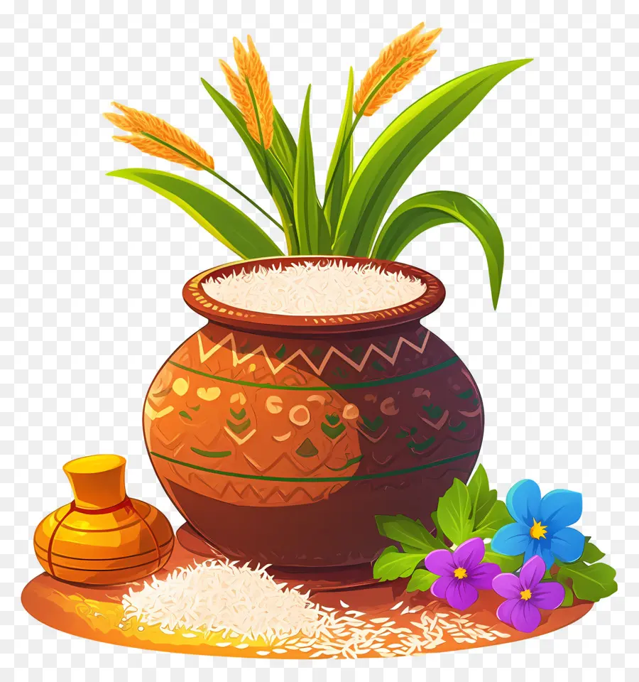 Pote Pongal，Pote Decorativo Com Arroz PNG