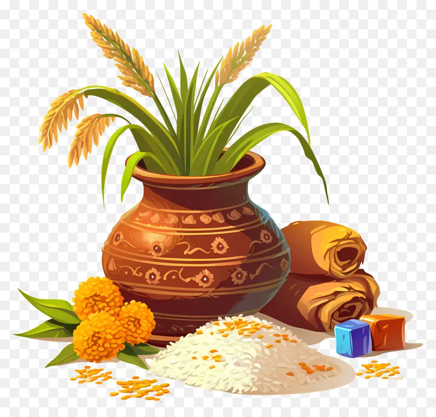 Pote Pongal，Pote Decorativo Com Arroz PNG