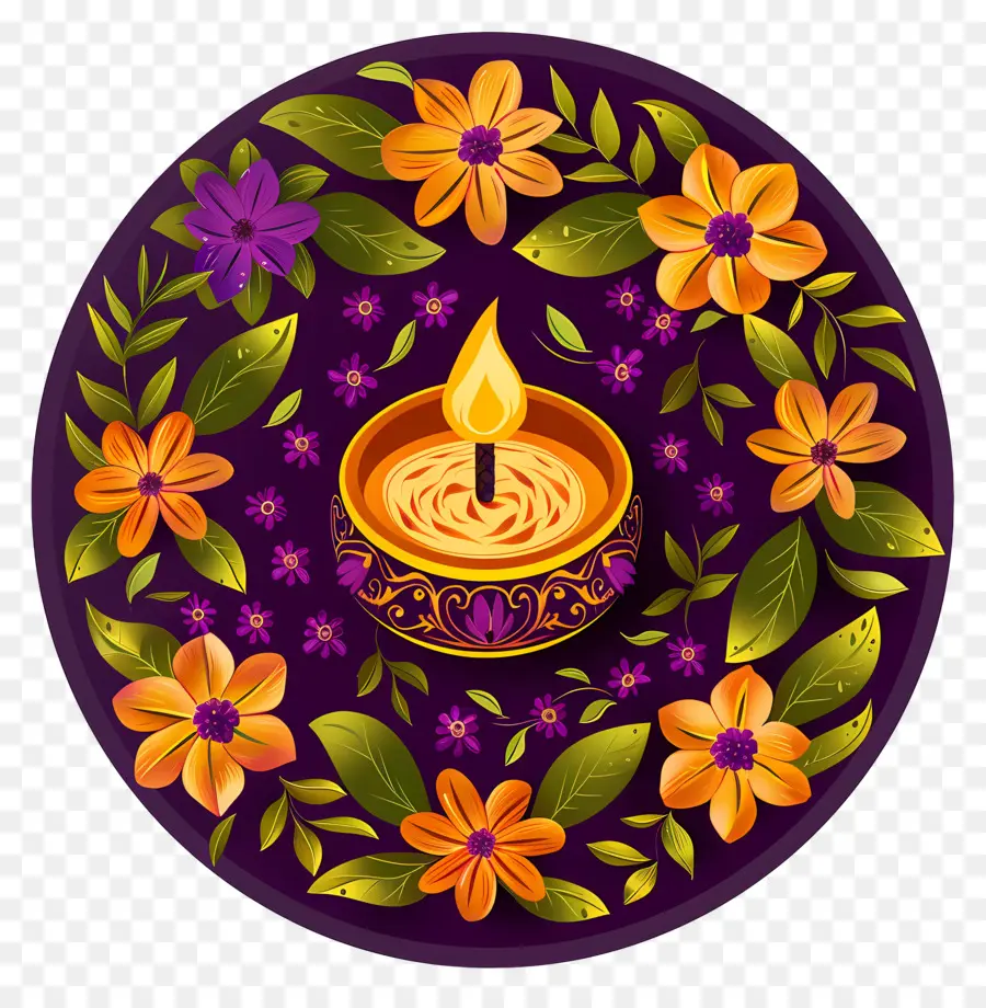 Flor Tradicional Indiana，Diya Com Flores PNG