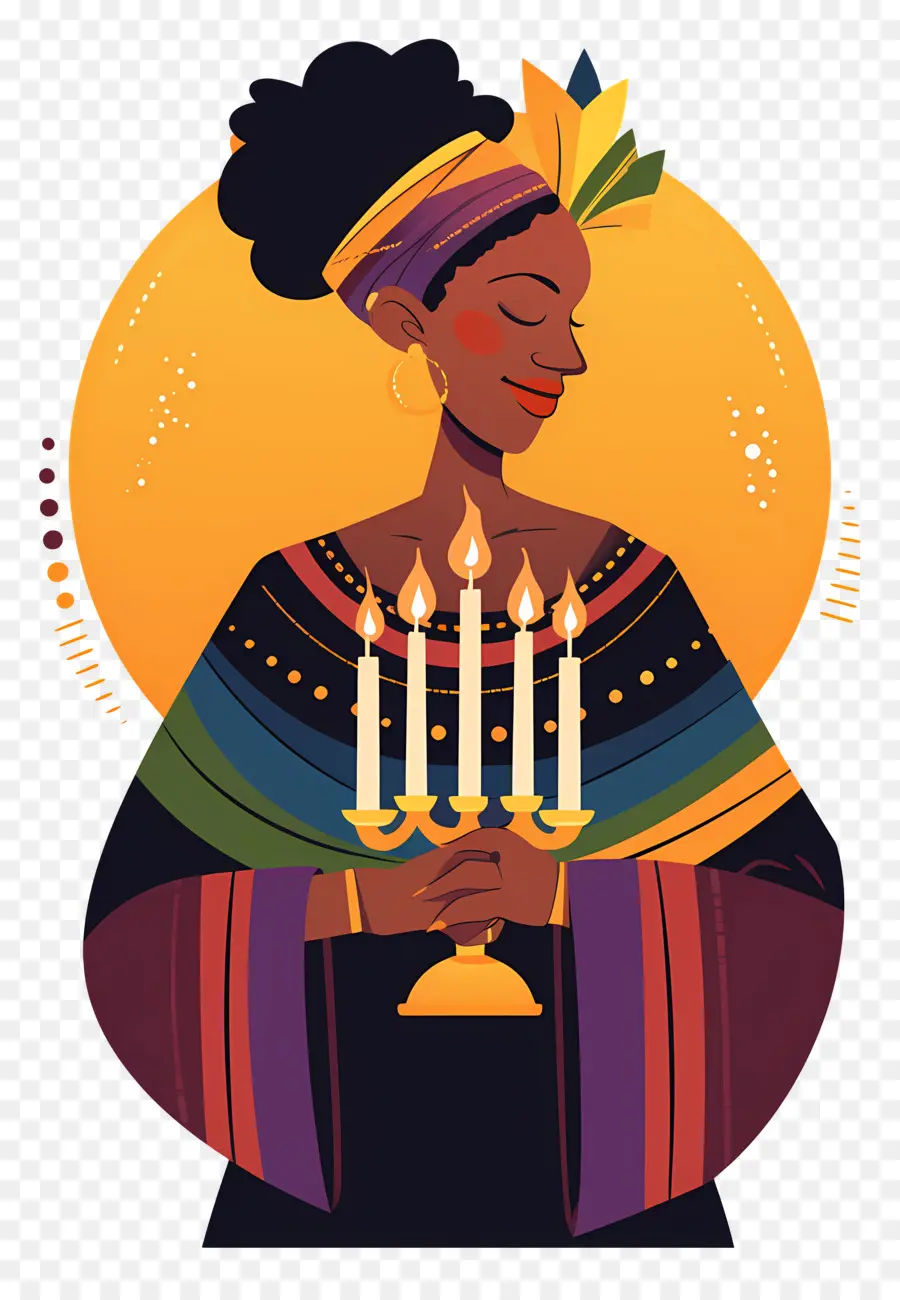 Feliz Kwanzaa，Mulher Com Velas PNG