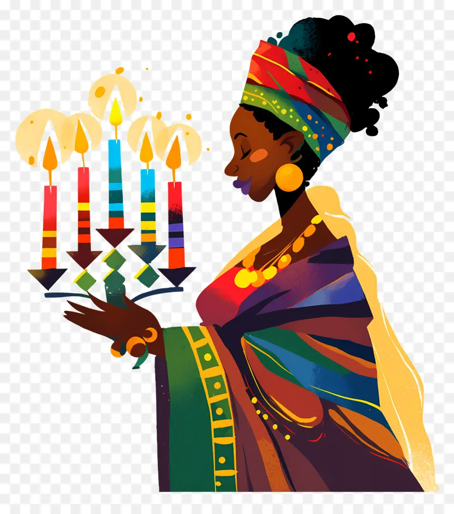 Feliz Kwanzaa，Mulher Com Velas PNG