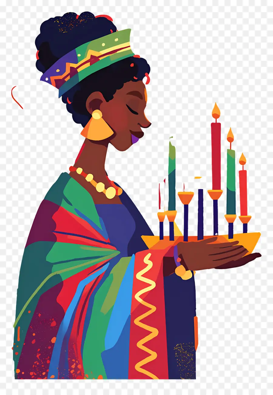 Feliz Kwanzaa，Mulher Com Velas PNG