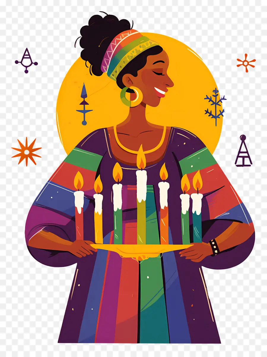 Feliz Kwanzaa，Mulher Com Velas PNG