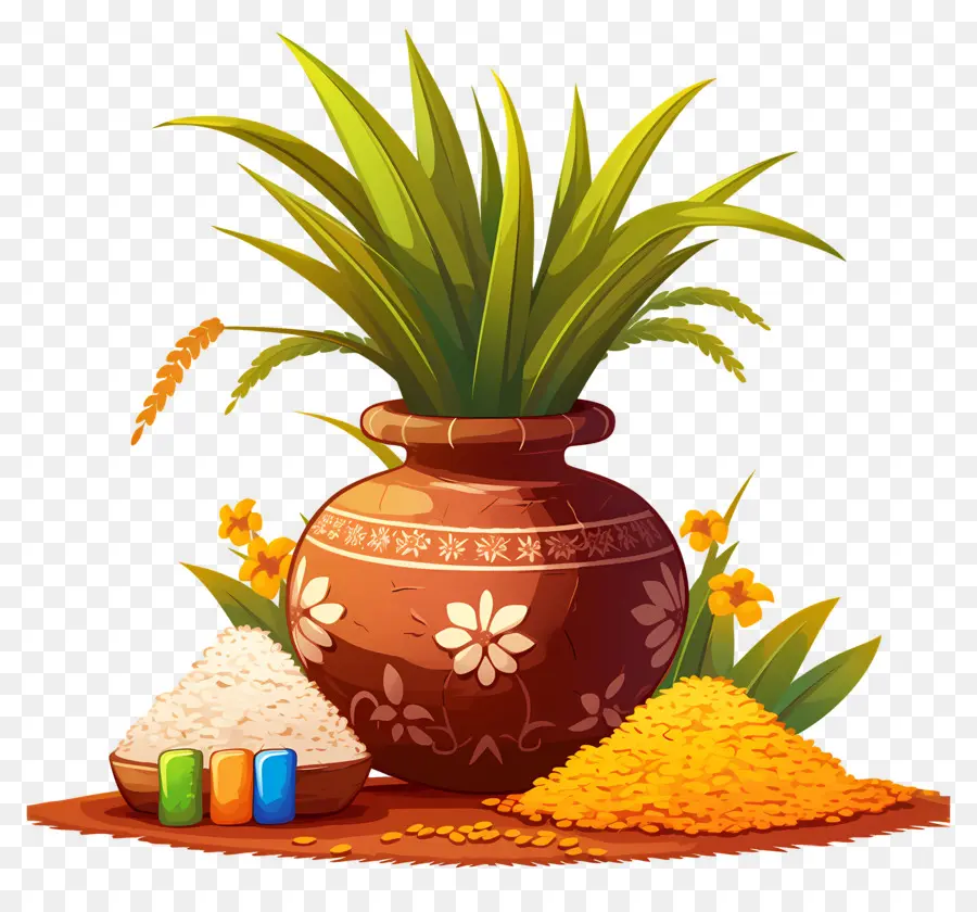 Pote Pongal，Panela Tradicional Com Grãos PNG