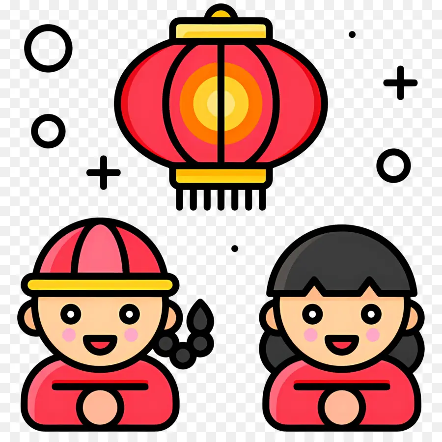 Ano Novo Chinês，Personagens Do Ano Novo Chinês Com Lanterna PNG