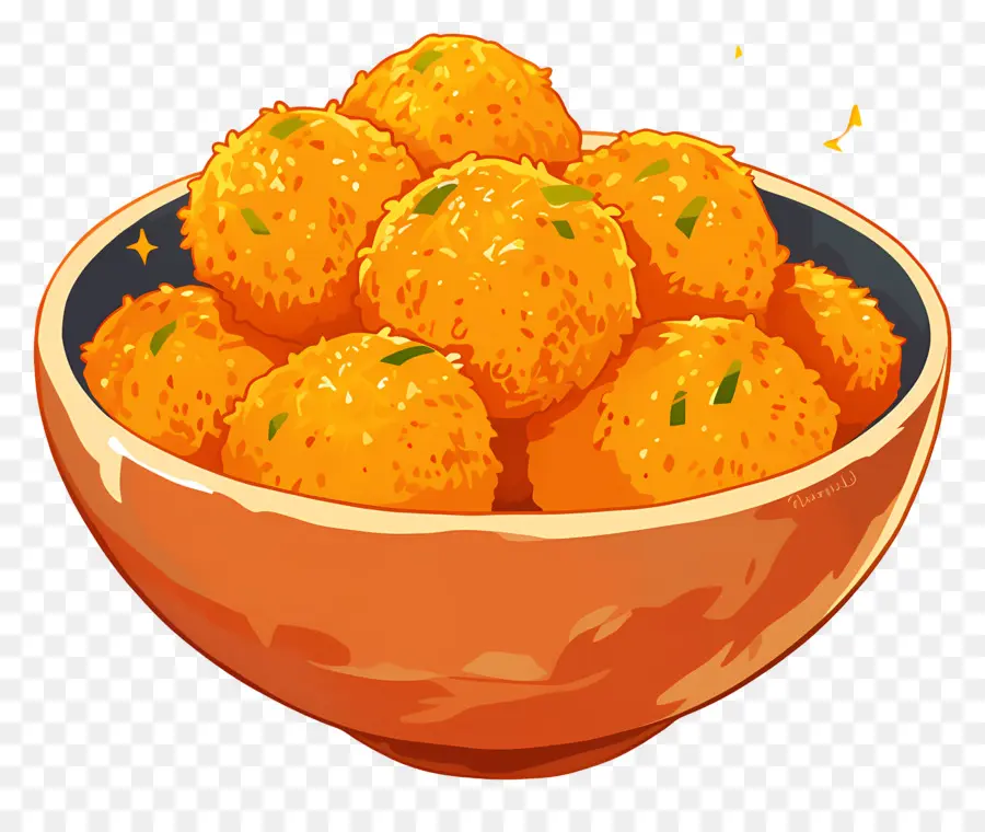 Nuggets De Frango Frito，Bolinhos De Queijo Em Tigela Laranja PNG