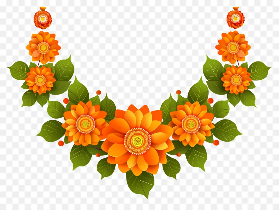 Guirlanda Floral，Flores Laranja PNG