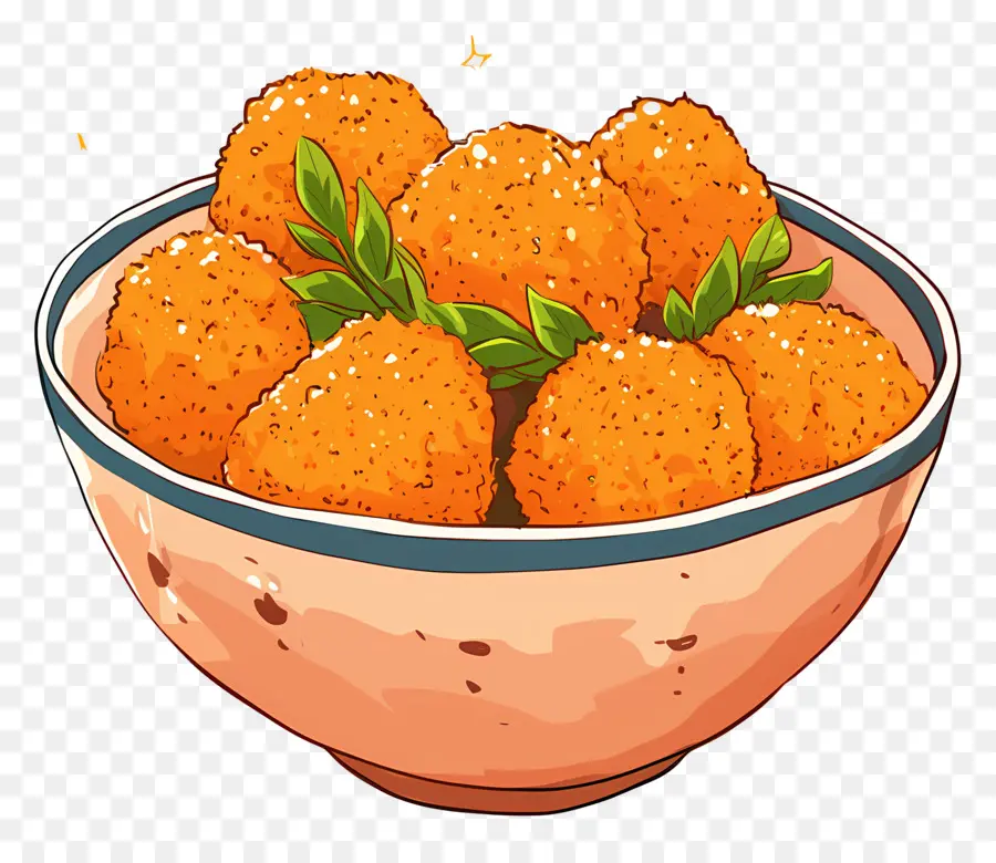 Nuggets De Frango Frito，Bolinhos De Queijo Em Tigela Laranja PNG