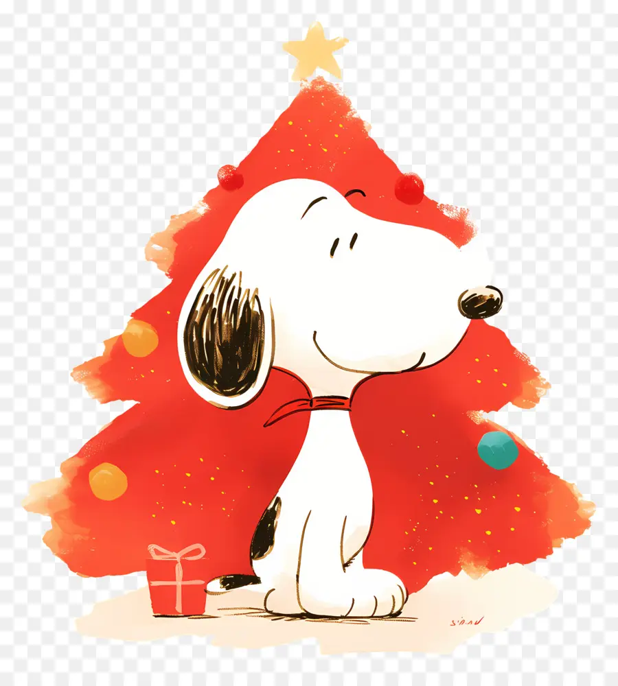 Snoopy，Cão De Desenho Animado Com árvore De Natal PNG