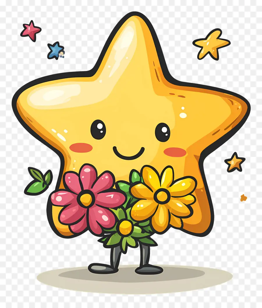 Estrela Animada，Estrela Com Flores PNG