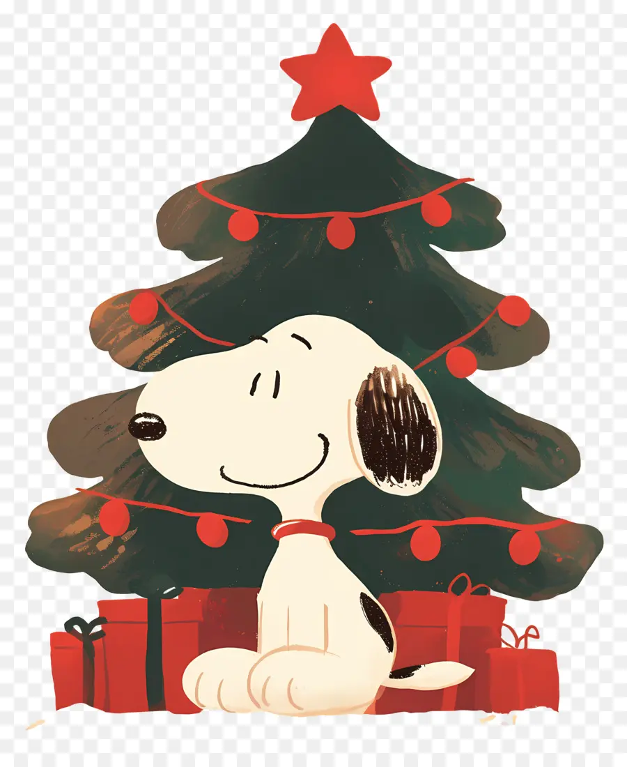 Snoopy，Cão De Desenho Animado Com árvore De Natal PNG