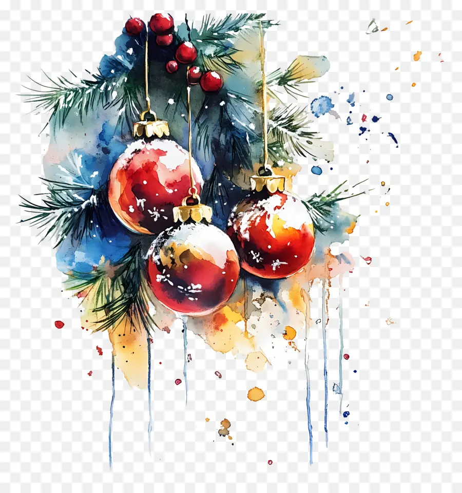 Aquarela De Natal，Enfeites De Natal PNG