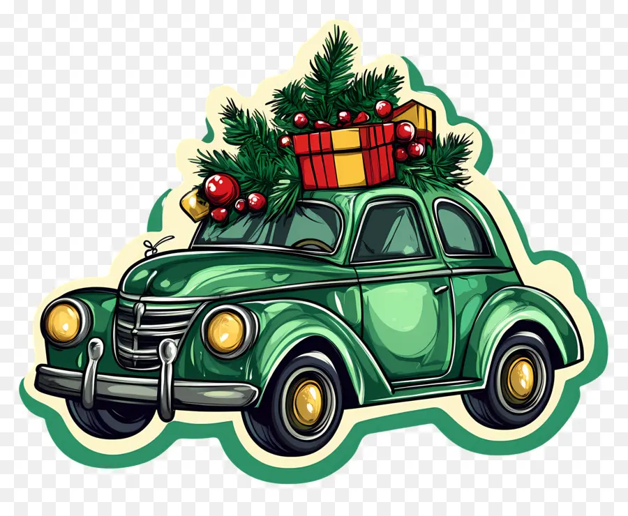 Carro De Natal，Carro Verde PNG