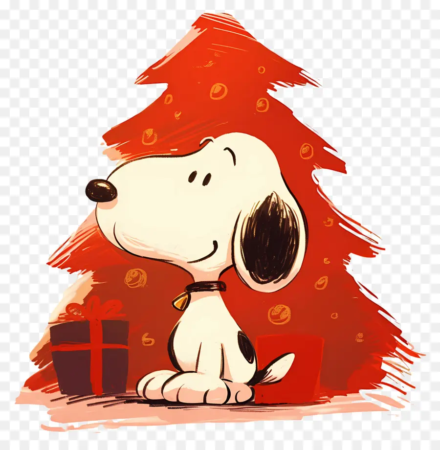 Snoopy，Cão De Desenho Animado Com árvore De Natal PNG